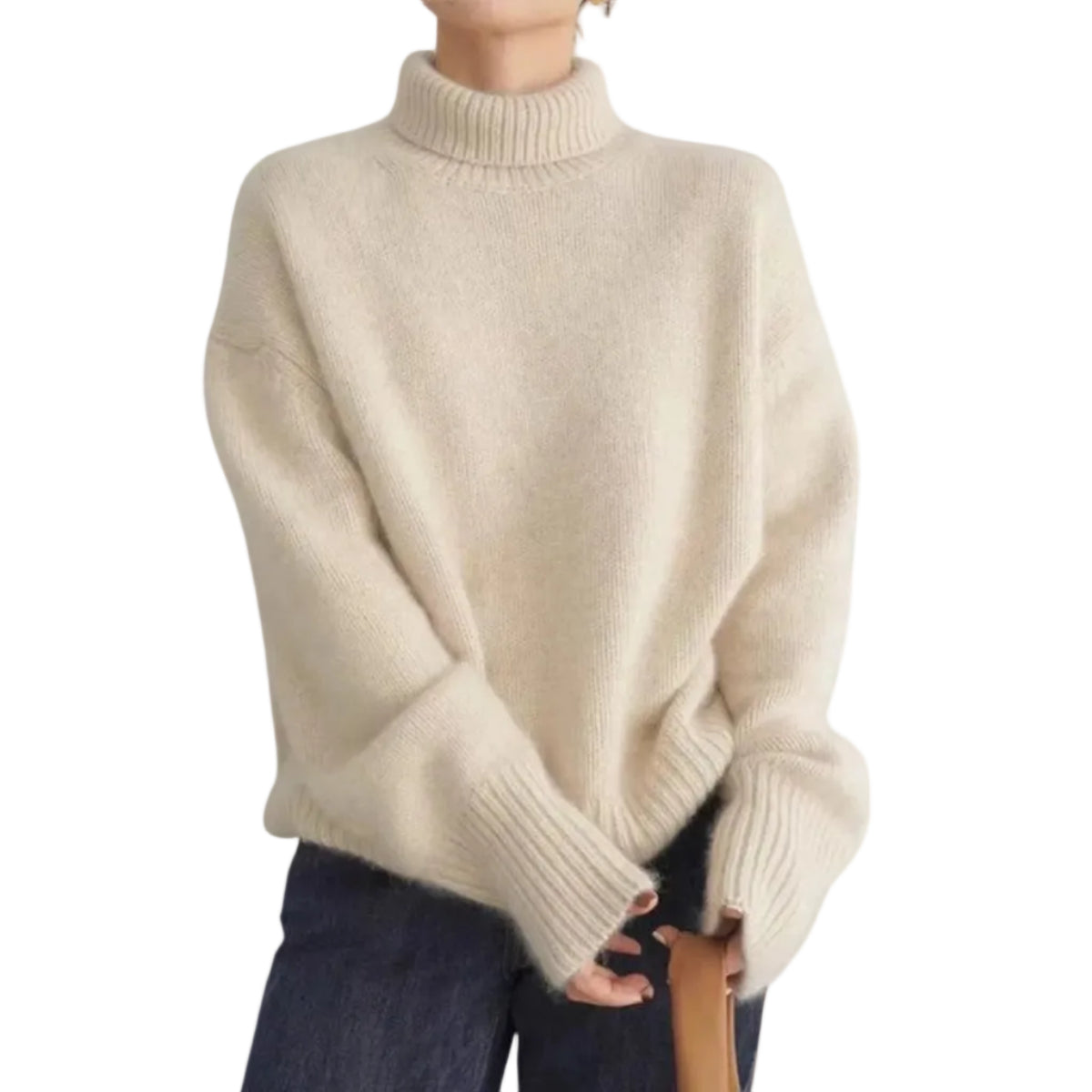 Damstickad Tröja i Ull | Rullkrage & Ribbade Detaljer | Långärmad Pullover för Höst- & Vinterlager | Olsson