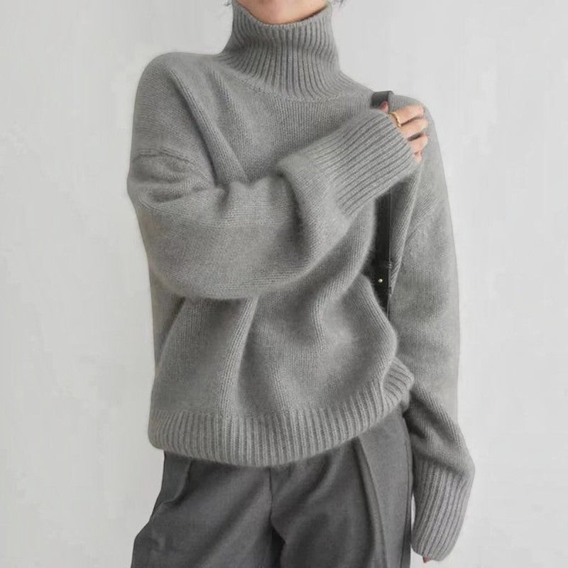 Damstickad Tröja i Ull | Rullkrage & Ribbade Detaljer | Långärmad Pullover för Höst- & Vinterlager | Olsson