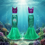 Dam Havfrukostym i Polyester & Organza | Glittrande Skäloverdel | Lager-på-Lager Kjol för Halloween & Temafester | Olsson