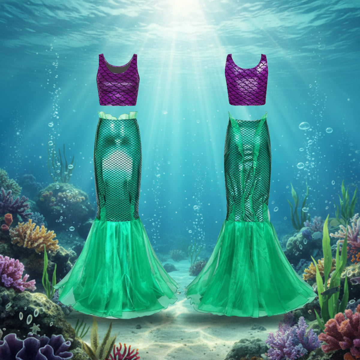 Dam Havfrukostym i Polyester & Organza | Glittrande Skäloverdel | Lager-på-Lager Kjol för Halloween & Temafester | Olsson