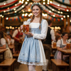 Dam Traditionell Klänning i Bomull | Puffärmar & Justerbar Snörning i Midjan | Festklänning Till Oktoberfest & Evenemang | Olsson