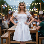 Dam Traditionell Klänning i Bomull | Puffärmar & Justerbar Snörning i Midjan | Festklänning Till Oktoberfest & Evenemang | Olsson