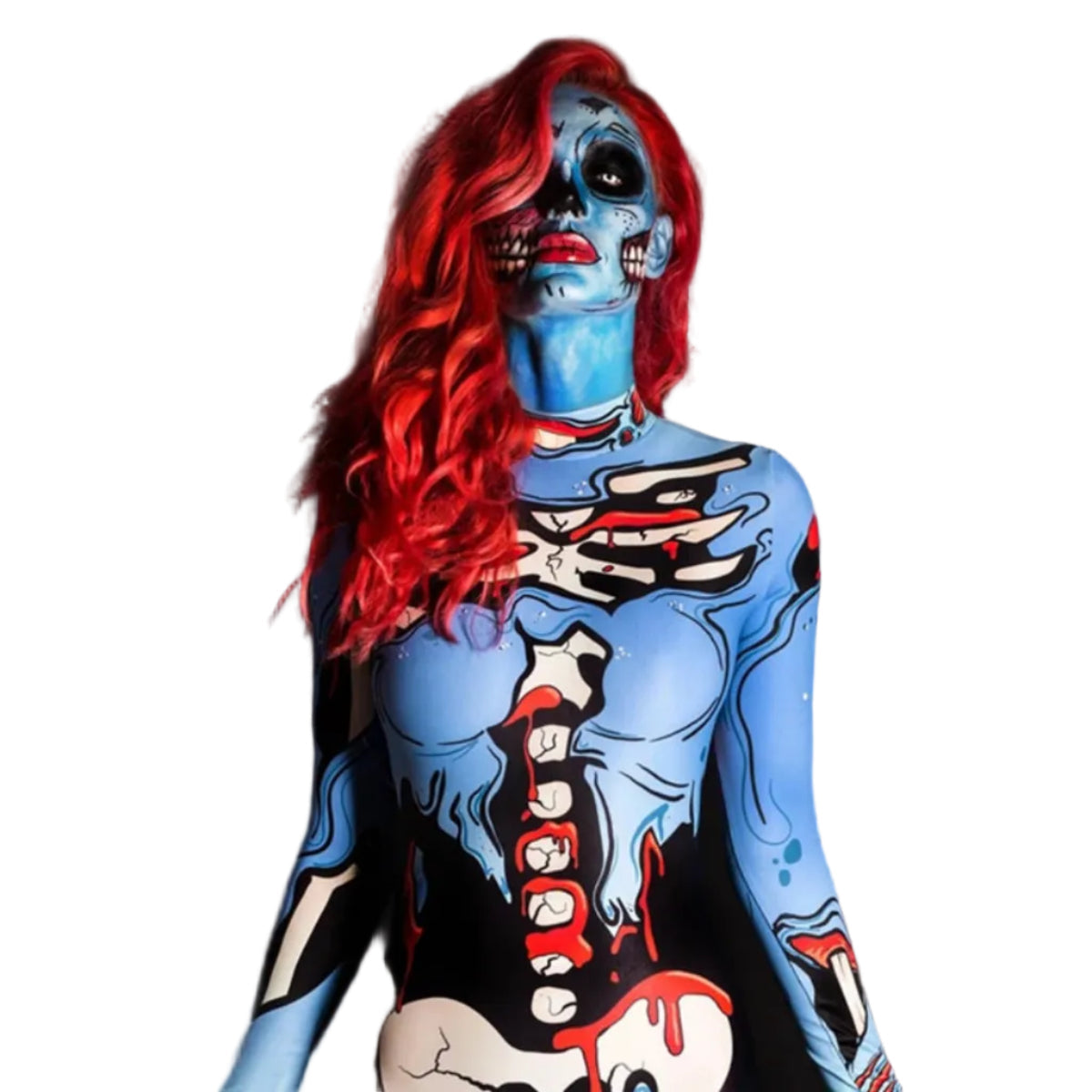 Skelettkostym för Dam i Elastisk Polyester | Kroppsnära Helkroppsdesign | Färgglatt Skeletttryck för Halloween & Karneval | Olsson