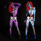 Skelettkostym för Dam i Elastisk Polyester | Kroppsnära Helkroppsdesign | Färgglatt Skeletttryck för Halloween & Karneval | Olsson