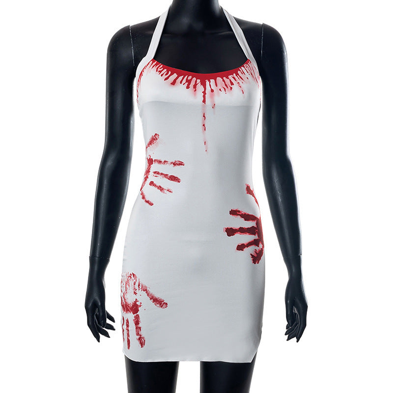 Dam Kostymklänning i Polyesterblandning | Figursydd Design & Justerbara Remmar | Handavtrycksmönster för Halloween & Temafester | Olsson