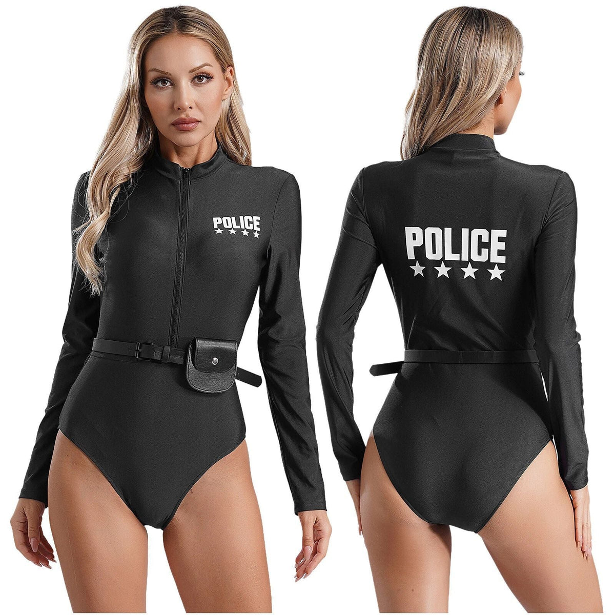 Dam Poliskostym i Polyester | Figurnära Långärmad Design med Frontdragkedja | Kostym med Bälte & Ficka för Halloween & Karneval | Olsson