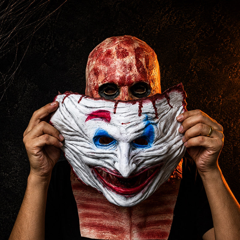 Dubbel Skräckmask i Latex | Avtagbar Ansiktsdel med Skiktad Maskkonstruktion | Halloween Kostym & Temafest | Olsson