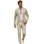 Herr 2-Delad Kostym i Linne | Slim Fit-Kavaj med Slagkrage | Matchande Flat-Front-Byxor för Evenemang & Formella Tillfällen | Olsson