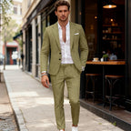 Herr 2-Delad Kostym i Linne | Slim Fit-Kavaj med Slagkrage | Matchande Flat-Front-Byxor för Evenemang & Formella Tillfällen | Olsson