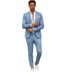 Herr 2-Delad Kostym i Linne | Slim Fit-Kavaj med Slagkrage | Matchande Flat-Front-Byxor för Evenemang & Formella Tillfällen | Olsson
