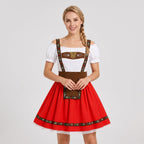 Dam Dirndl-Klänning i Polyester | Carmen-Hals & Puffärmar | Spets- & Guldfärgade Detaljer för Oktoberfest | Olsson
