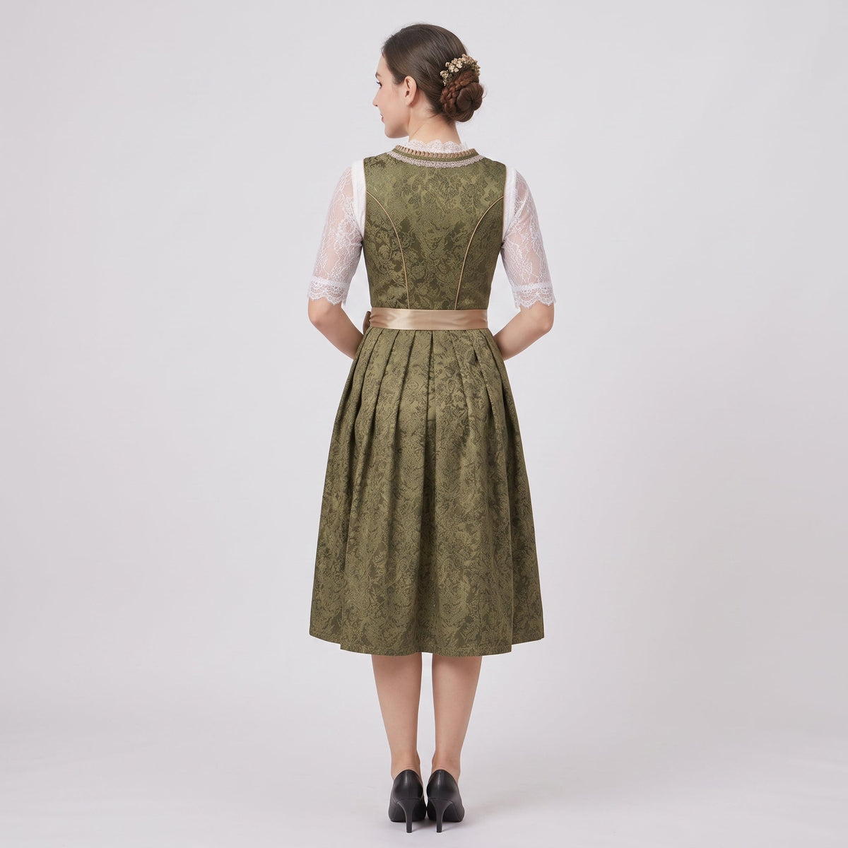Dam Dirndl-Klänning i Bomullsblandning | Figursytt Liv & Blomsterrosett | Knälång Outfit för Oktoberfest & Festivaler | Olsson