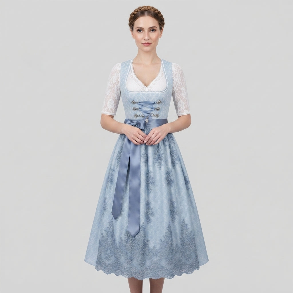 Dam Dirndl-Klänning i Polyester | Figursytt Livstycke & Utsvängd Kjol | Traditionell Festklänning för Oktoberfest | Olsson