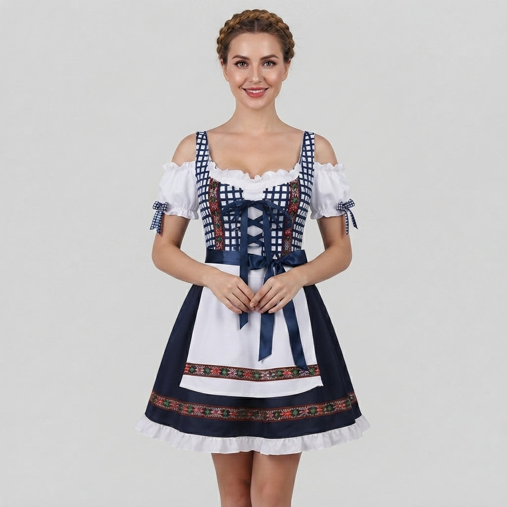 Dam Dirndl-Klänning i Polyester | Fyrkantig Halsringning & Förkläde | Bayerskt Inspirerad Kostym för Oktoberfest | Olsson