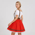 Dam Dirndl-Klänning i Polyester | Carmen-Hals & Puffärmar | Spets- & Guldfärgade Detaljer för Oktoberfest | Olsson