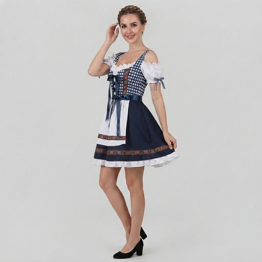 Dam Dirndl-Klänning i Polyester | Fyrkantig Halsringning & Förkläde | Bayerskt Inspirerad Kostym för Oktoberfest | Olsson