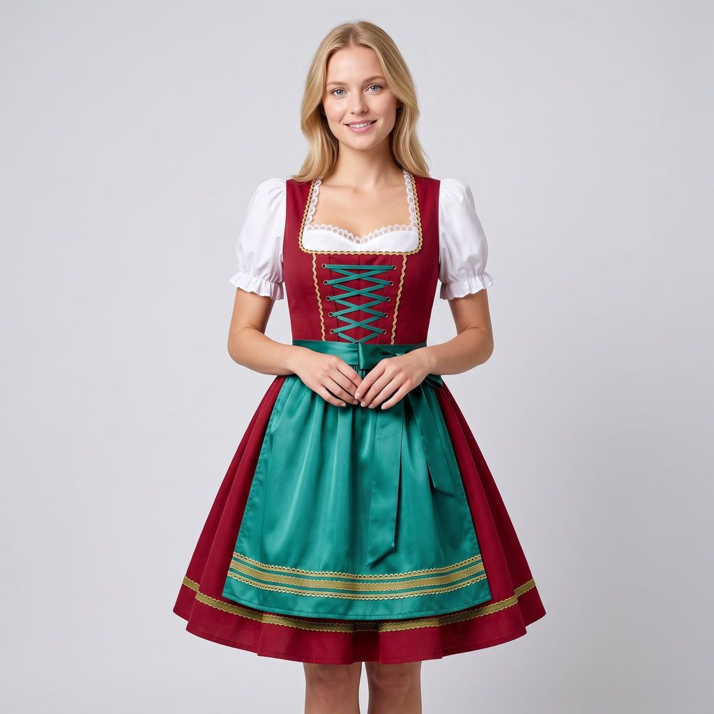 Dam Oktoberfestklänning i Polyester | Snörning & Förkläde | Korta Puffärmar för Folkfester & Temaevenemang | Olsson