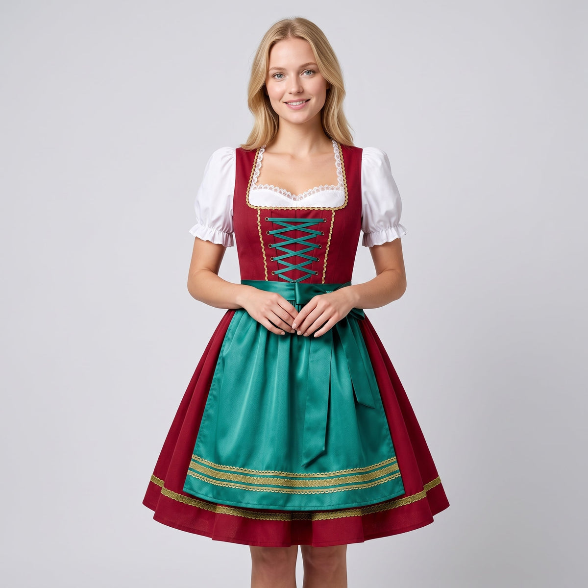 Dam Oktoberfestklänning i Polyester | Snörning & Förkläde | Korta Puffärmar för Folkfester & Temaevenemang | Olsson