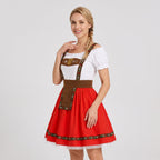 Dam Dirndl-Klänning i Polyester | Carmen-Hals & Puffärmar | Spets- & Guldfärgade Detaljer för Oktoberfest | Olsson