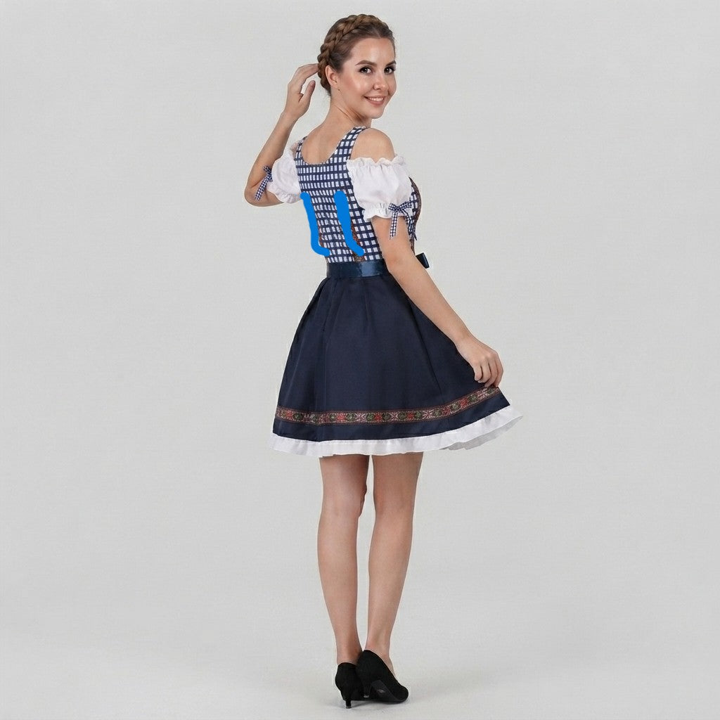 Dam Dirndl-Klänning i Polyester | Fyrkantig Halsringning & Förkläde | Bayerskt Inspirerad Kostym för Oktoberfest | Olsson