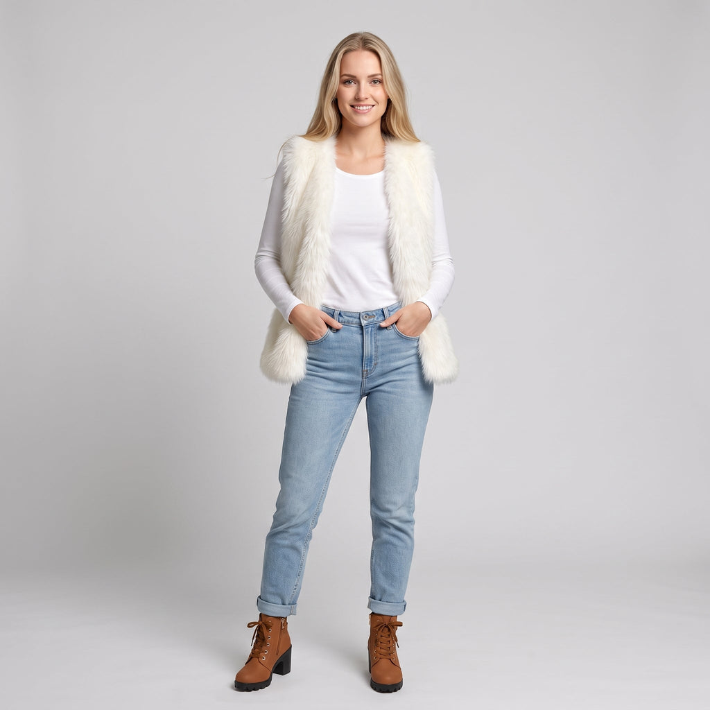 Dam Fuskpälsväst i Polyester | Lös Passform & Öppen Front | Ärmlös Väst för Höst, Vinter & Vardagliga Lagerlooks | Olsson