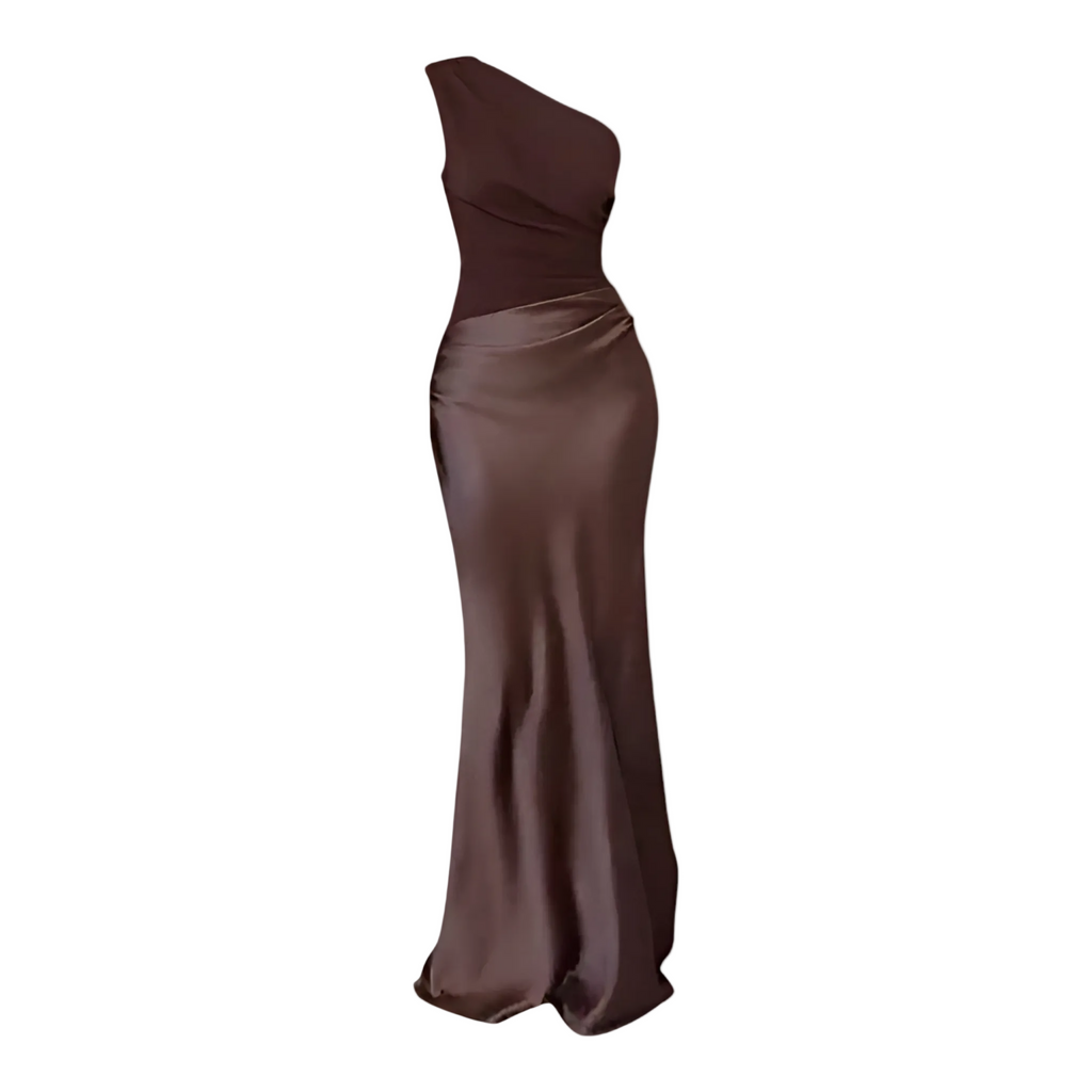 Dam Maxiklänning i Satin | Asymmetrisk Enaxeldesign & Öppen Rygg | Ärmlös Bodycon-Klänning för Fester & Aftonevenemang | Olsson