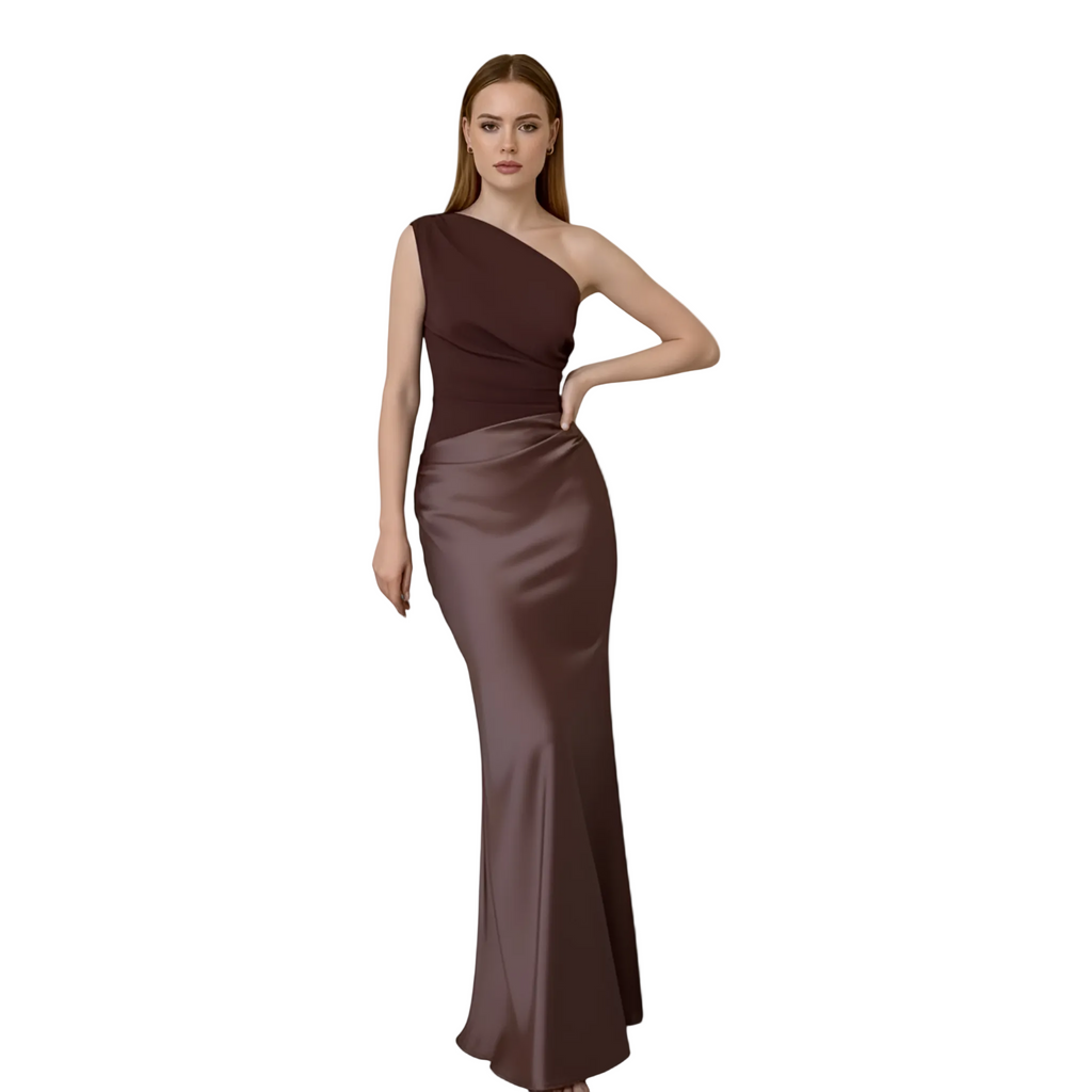 Dam Maxiklänning i Satin | Asymmetrisk Enaxeldesign & Öppen Rygg | Ärmlös Bodycon-Klänning för Fester & Aftonevenemang | Olsson