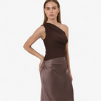 Dam Maxiklänning i Satin | Asymmetrisk Enaxeldesign & Öppen Rygg | Ärmlös Bodycon-Klänning för Fester & Aftonevenemang | Olsson