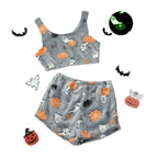 Dam Halloween-Pyjamasset i Polyester | Spöke- & Spindelnätsmönster med Ljuseffekt | Tvådelat Set med Topp & Shorts | Olsson