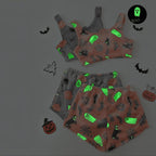 Dam Halloween-Pyjamasset i Polyester | Spöke- & Spindelnätsmönster med Ljuseffekt | Tvådelat Set med Topp & Shorts | Olsson