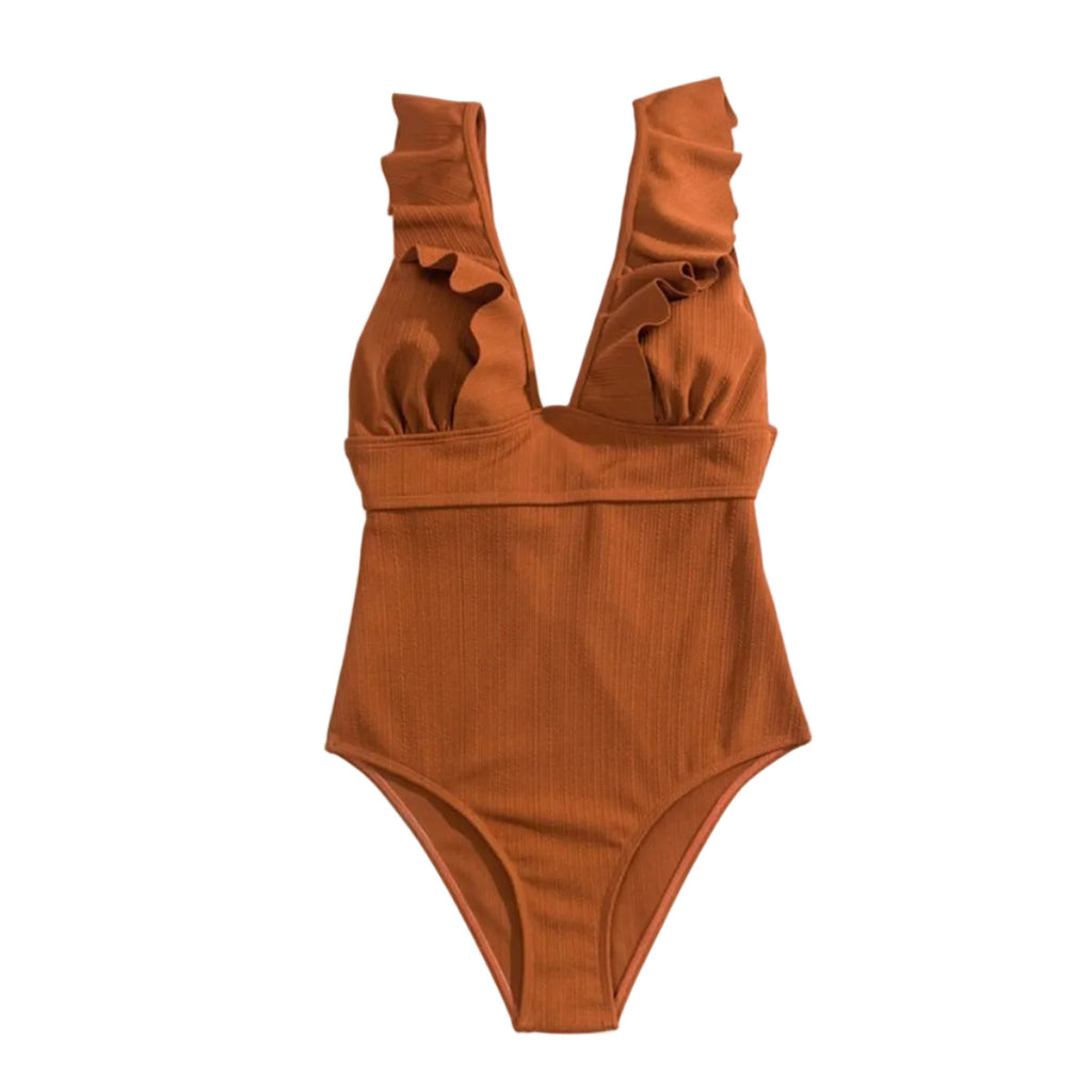Dam Baddräkt - Polyester Baddräkt Med Volangdetaljer Och Bindband