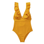 Dam Baddräkt - Polyester Baddräkt Med Volangdetaljer Och Bindband