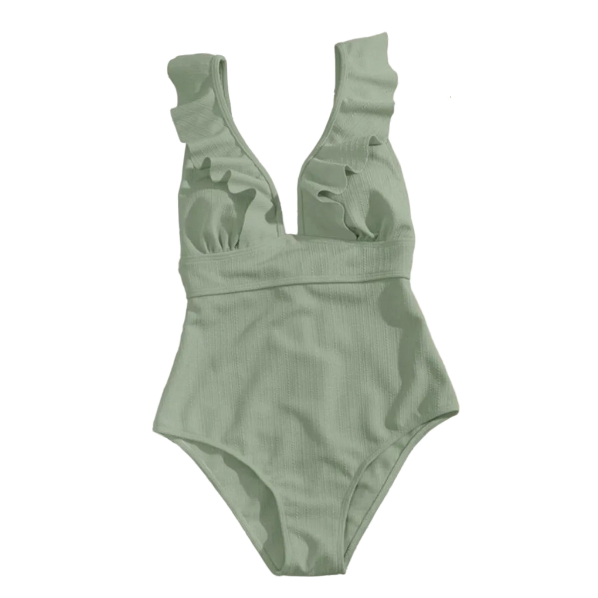 Dam Baddräkt - Polyester Baddräkt Med Volangdetaljer Och Bindband