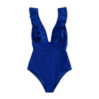 Dam Baddräkt - Polyester Baddräkt Med Volangdetaljer Och Bindband