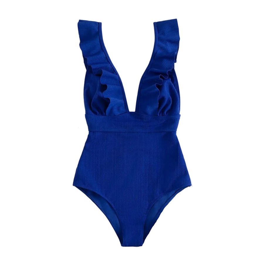Dam Baddräkt - Polyester Baddräkt Med Volangdetaljer Och Bindband
