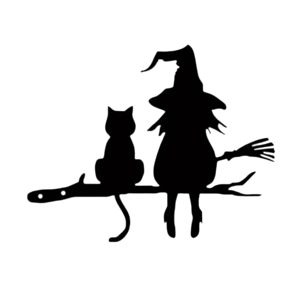 Häxa och Katt Trädgårdssiluett i Järn | Grendesign med Markstake | Utomhusdekoration för Halloween | Olsson