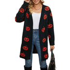 Dam Cardigan i Akryl & Polyester | Lång Avslappnad Passform & Pumpamönster | Halloween-Stickat Plagg för Vardagsbruk under Hösten | Olsson