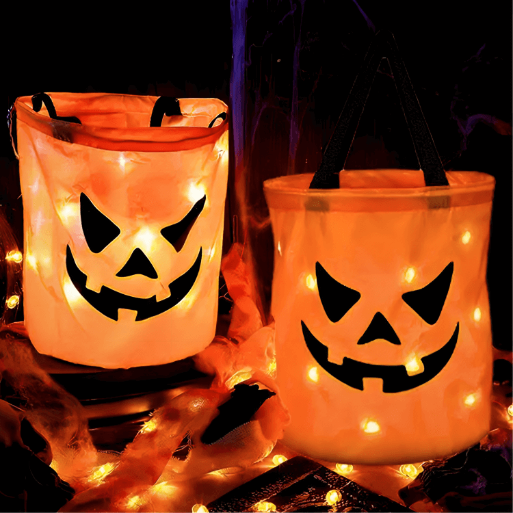 Halloween Pumpakorg i PVC | Hopfällbar Trick-or-Treat Korg med LED-Belysning | Godiskorg för Halloweenaktiviteter | Olsson