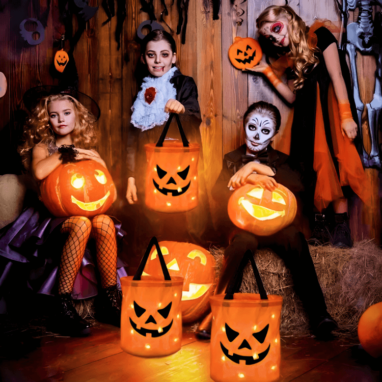 Halloween Pumpakorg i PVC | Hopfällbar Trick-or-Treat Korg med LED-Belysning | Godiskorg för Halloweenaktiviteter | Olsson