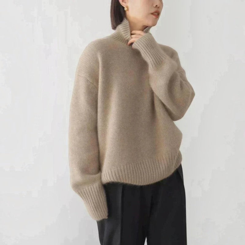 Damstickad Tröja i Ull | Rullkrage & Ribbade Detaljer | Långärmad Pullover för Höst- & Vinterlager | Olsson