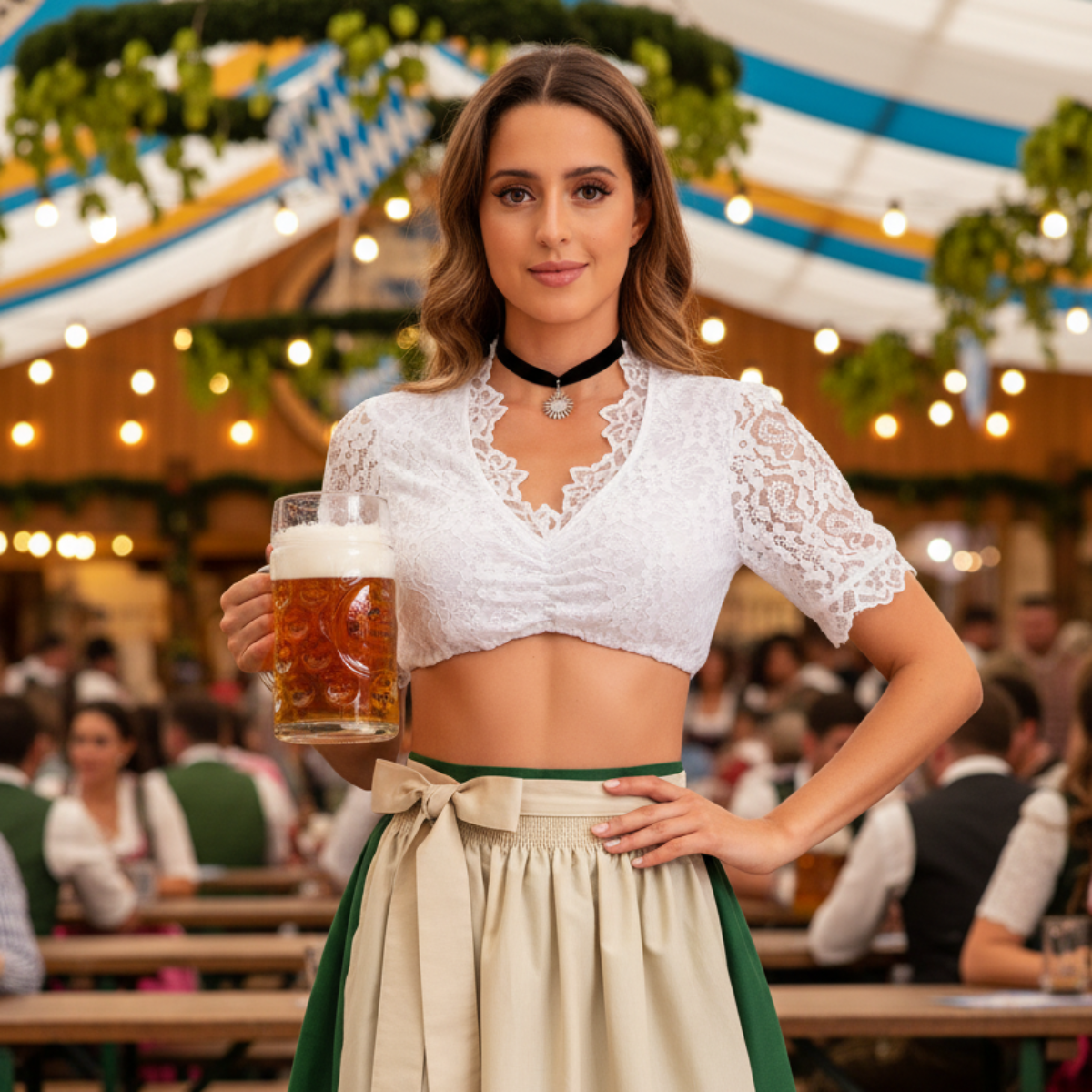 Dam Oktoberfest-Topp i Polyester | Ärmlös V-Hals & Vävd Design | Bayerskt Inspirerad Topp för Festivaler & Temaevenemang | Olsson