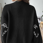 Dam Stickad Cardigan i Bomull | V-Hals & Knäppning Fram | Långärmad Spökmönstrad Cardigan för Halloween & Höstbruk | Olsson