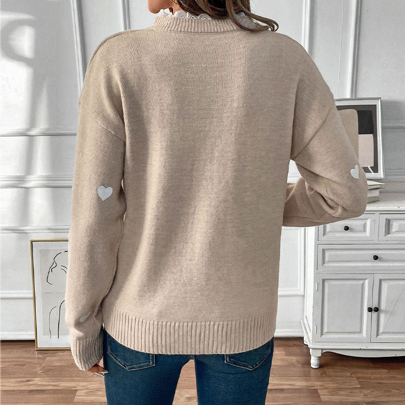 Dam Tröja i Bomull | Stickat Hjärtmönster & Rund Hals | Långärmad Pullover för Vardag & Säsongsbaserat Lager-På-Lager | Olsson