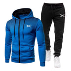 Herr Träningsdräkt i Polyester | Huvjacka med Dragkedja & Joggingsbyxor | 2-Delat Set med Normal Passform för Vardag & Fritid | Olsson