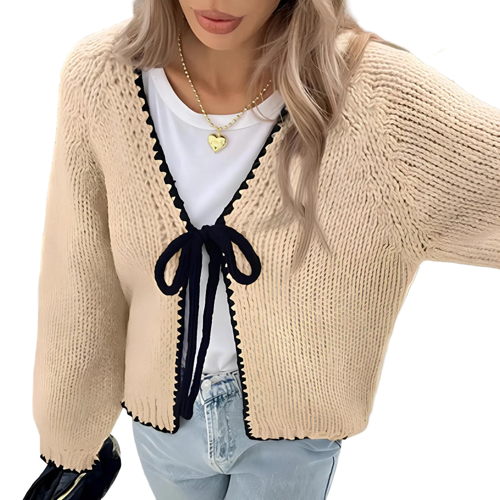 Mohair Kofta Med Snörning - Blommig Stickad Tröja Med Oregelbunden Krage