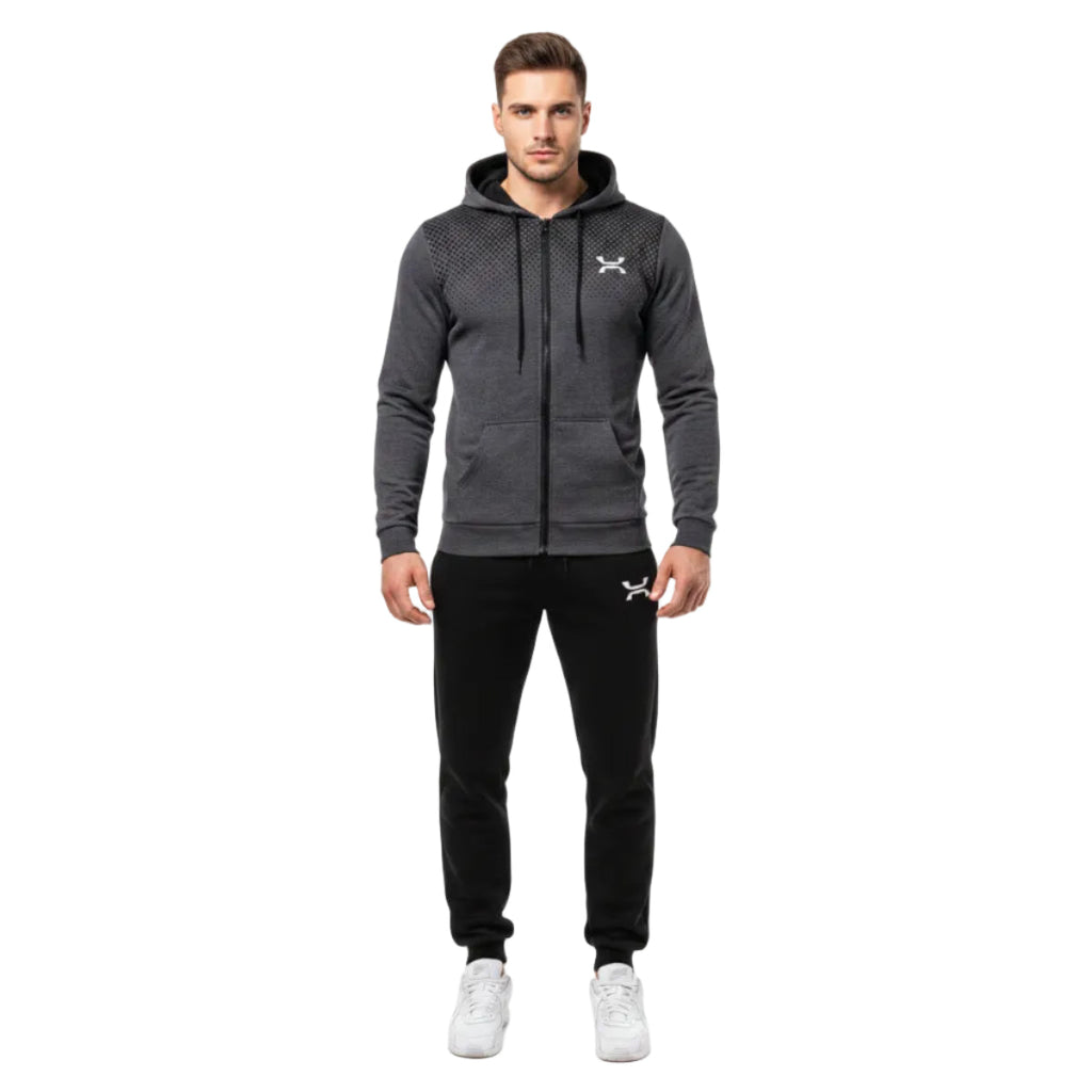 Herr Träningsdräkt i Polyester | Huvjacka med Dragkedja & Joggingsbyxor | 2-Delat Set med Normal Passform för Vardag & Fritid | Olsson