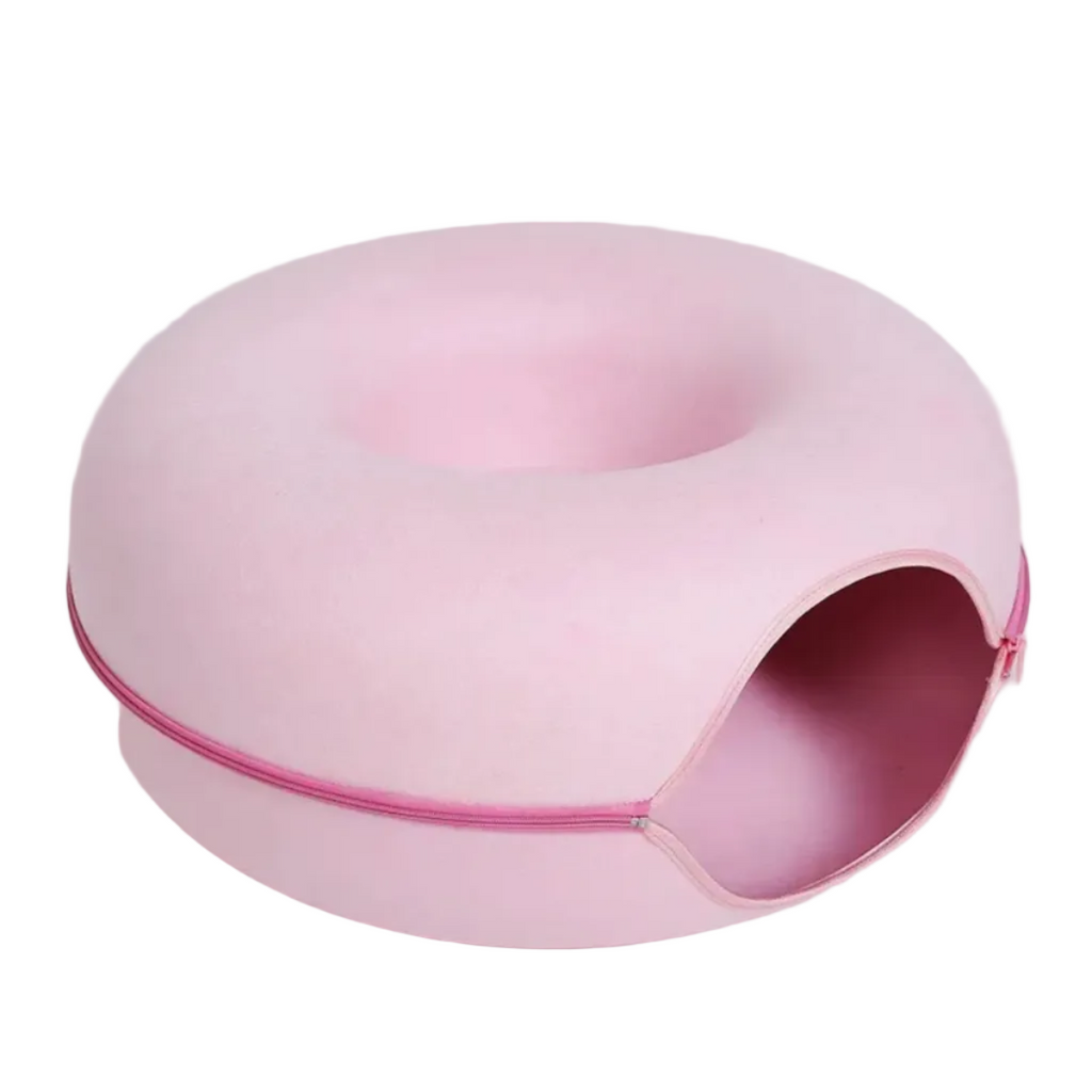 Donut Kattbädd med Dubbellager Tunnel | Kattbädd i Filt med Avtagbart Överdrag | Viloplats & Lekplats för Innekatter | Olsson