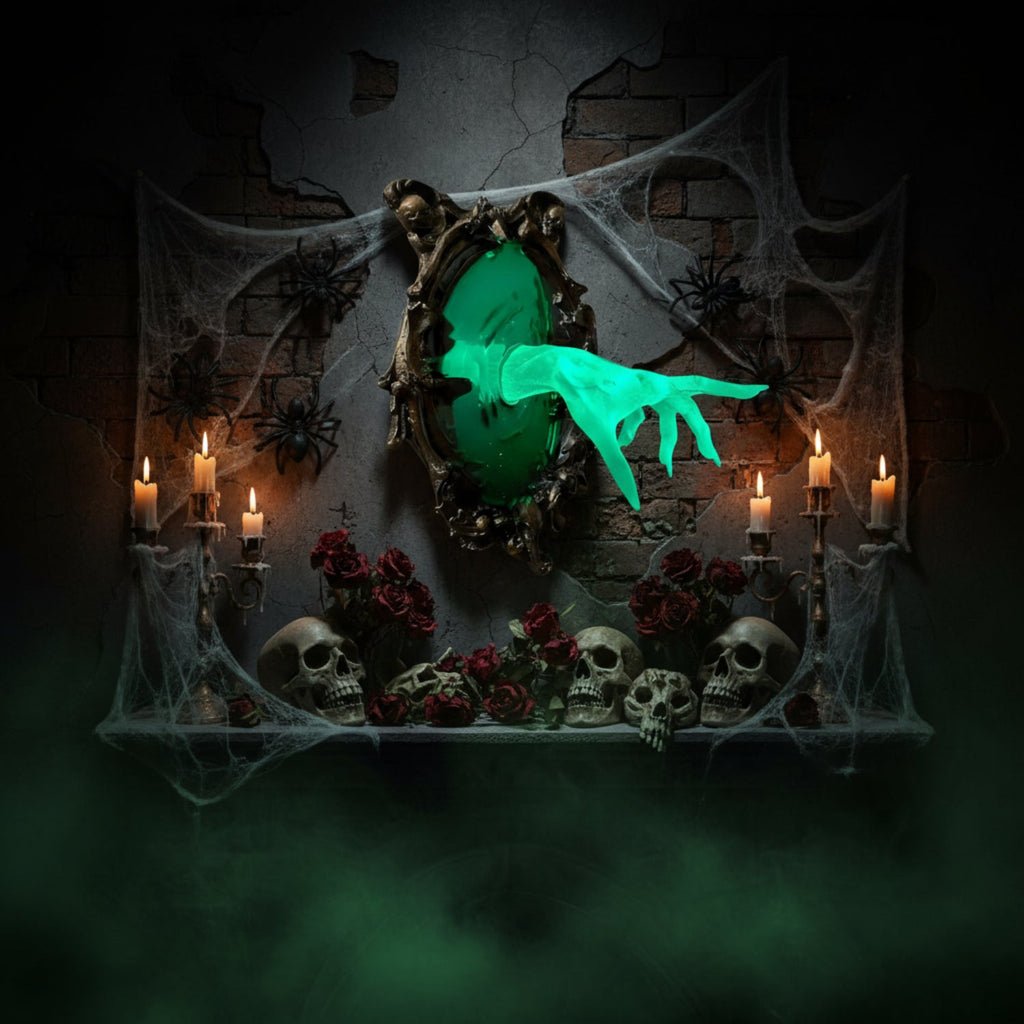 Halloween Spökhand Väggdekoration | Harpikskonstruktion & Upphängningskrok | Neongrön Skräckdekoration för Temauppsättningar | Olsson