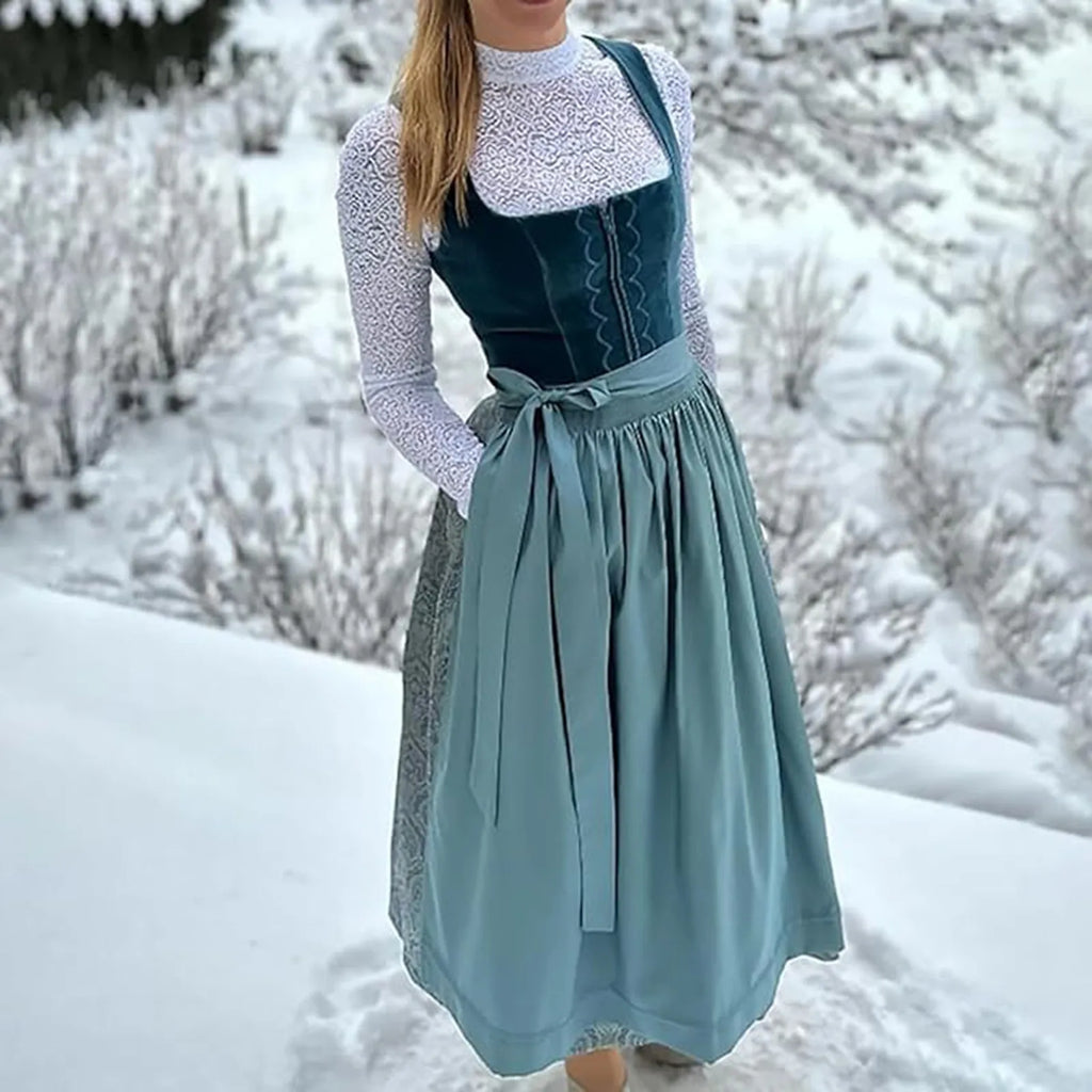Dam Dirndlklänning i Bomullsblandning | Normal Passform Traditionell Klänning med Förkläde och Folkmönster | Festivaler & Evenemang | Olsson