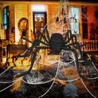 Halloween Spindeldekoration Set i Polyester | Två Stora Spindlar med Sträckbart Nät | Inomhus & Utomhus Festdekoration | Olsson